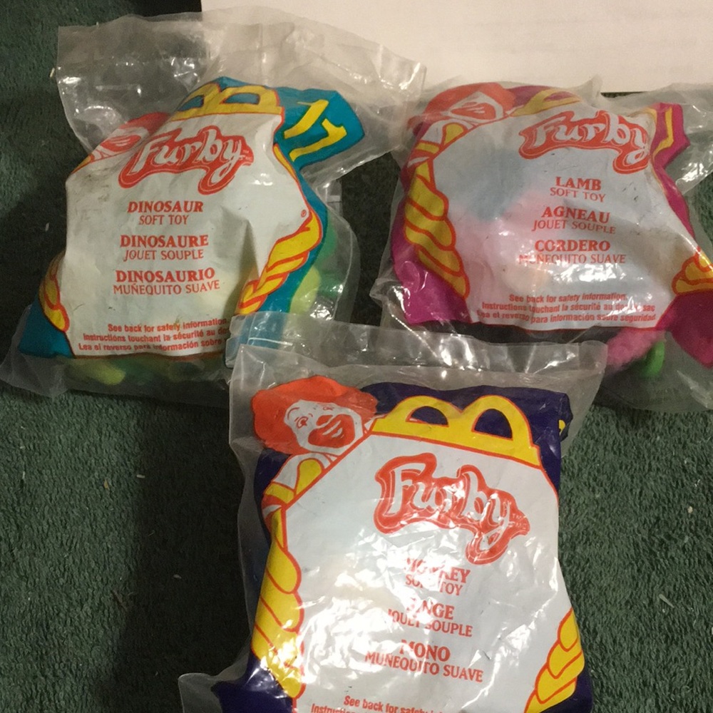Brand new sealed bags, set of three McDonald’s 2000 Furby keychains